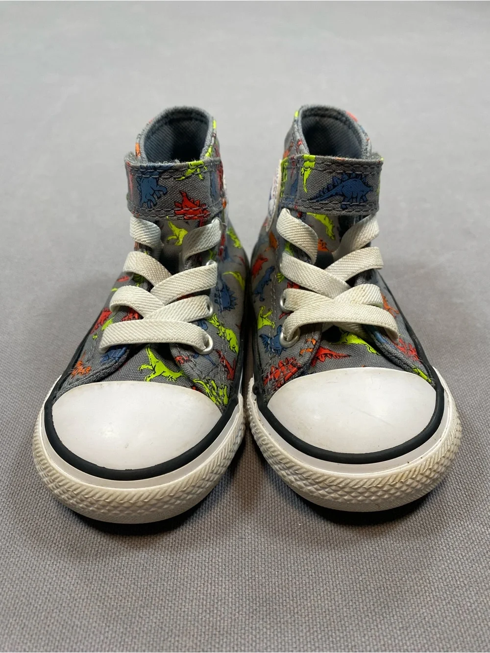 Converse Kids Gray High-Top Sneakers with Neon Dino Print
